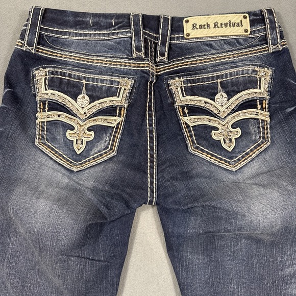 Rock Revival Denim - Rock Revival  KARIA Capri Jeans Women's 29  Embellished Fleur Pocket  WHISKERING